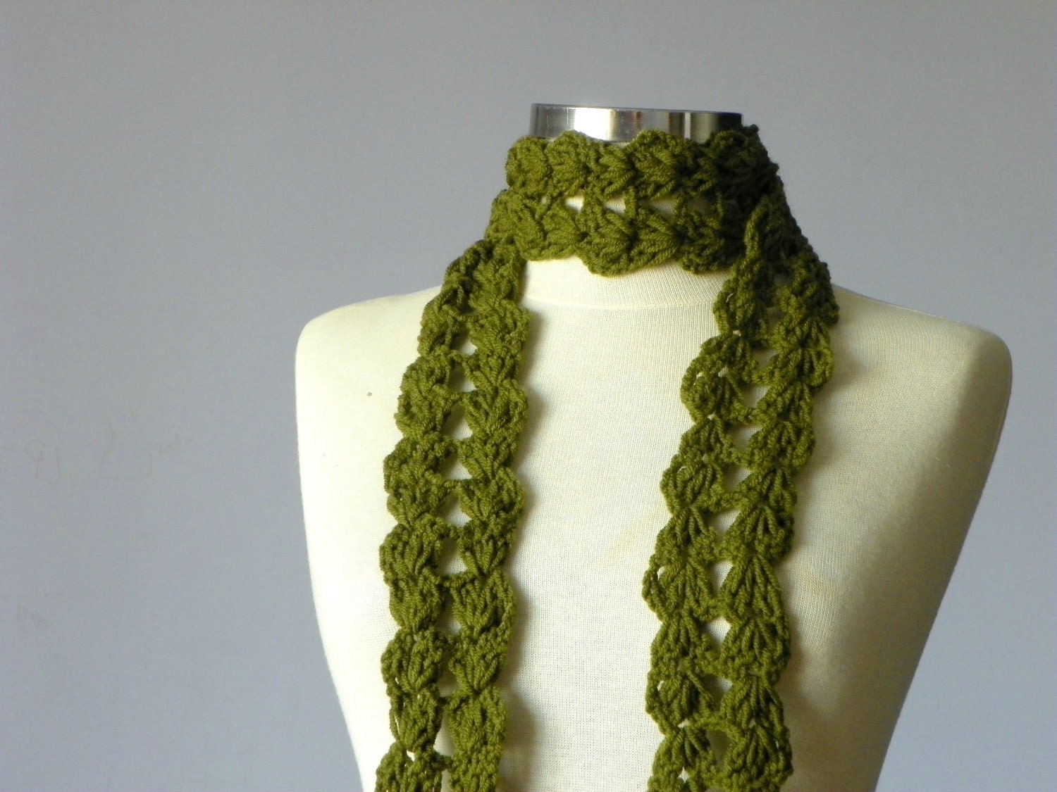 Crochet scarf soft green wool yarn handmade neckwarmer autumn - winter women accessories, fall - winter fashion