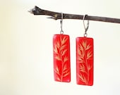 Real field grass earrings - red resin handmade jewelry - Phalaroides arundinacea - UralNature