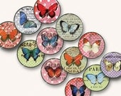 0.5in vintage BUTTERFLIES FRENCH EPHEMERA circles rounds for jewelry  pendants buttons  etc MagentaBelle digital collage sheet no  58