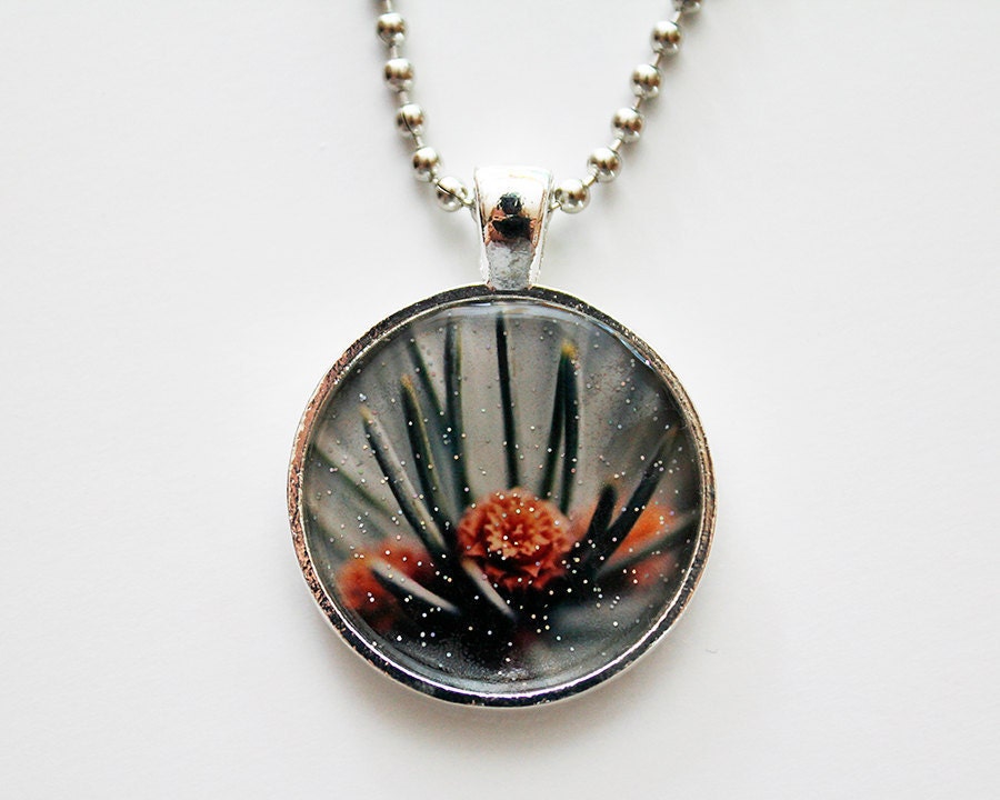 Macro Pine Tree Glitter Photo Pendant - IN STOCK - Fine Art Photography