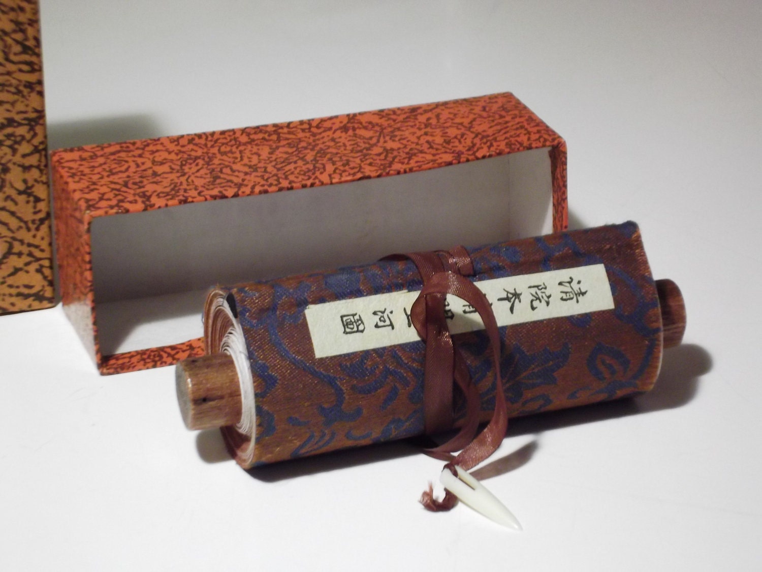 Chinese Handscroll in Original Box "A City of Cathay" Wood, Ink and Silk