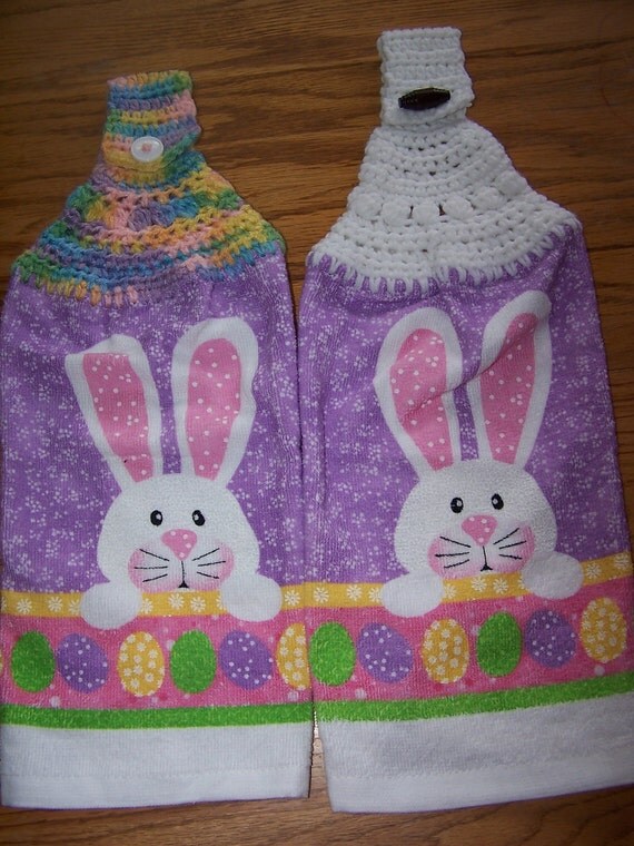 Easter Bunny Hanging Kitchen Towels Home by CherisCrochetCottage