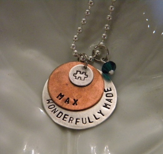 Wonderfully Made Autism Awareness Handstamped Custom Necklace