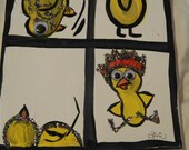 acrylic and glitter "party chicks" googly eyed chicks ready to party on 8X10 staple back ready to hang canvas