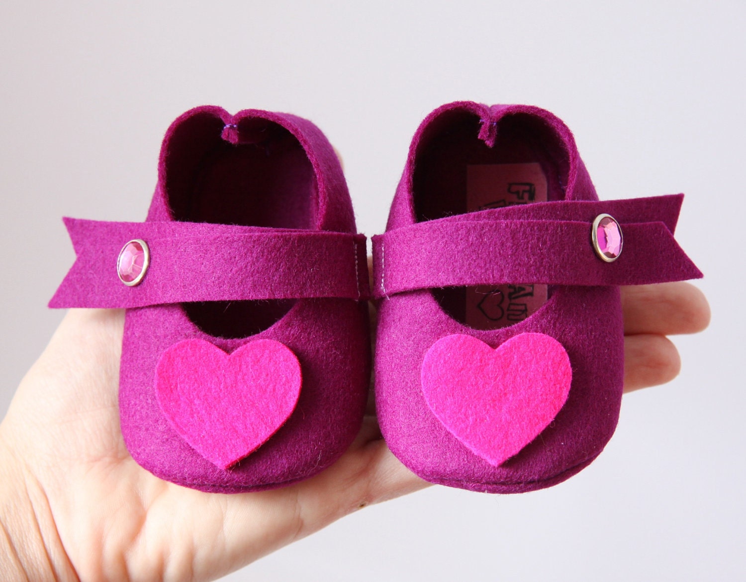 BABY SHOES FELT Valentine's Day - Girl - Newborn also available - Purple Pink Burgundy 100% Wool Felt Mary Jane style