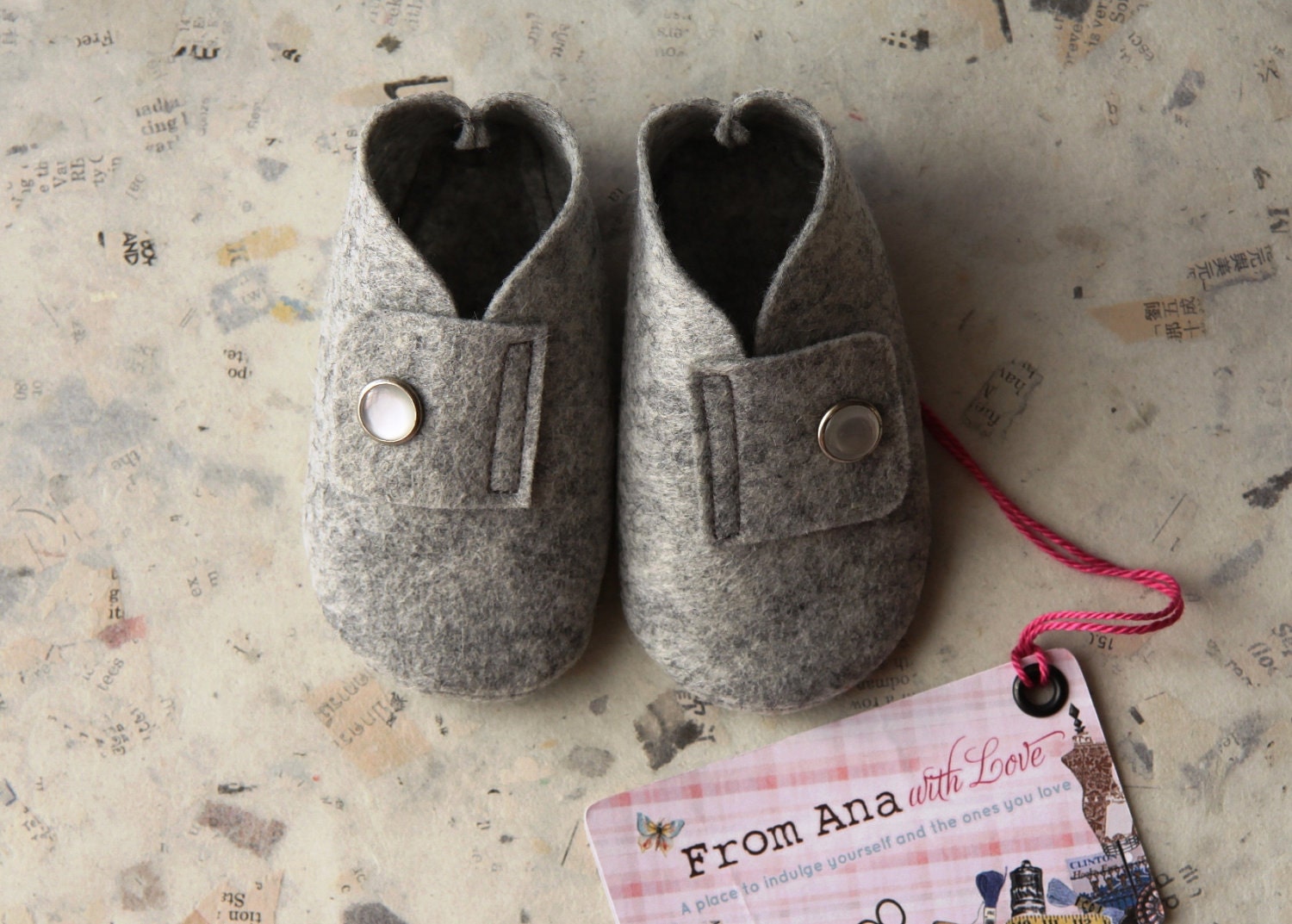 BABY FELT SHOES Boy and Girl - Newborn also available - Natural Grey 100% Wool Felt shoes