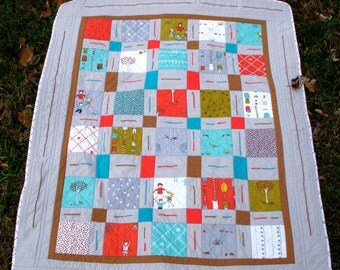 Baby Quilt,  Gray Baby Bedding, Little Apples, Aneela Hoey