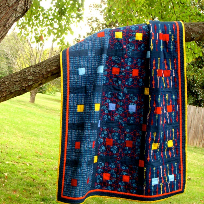 Modern Baby Quilt,  Modern Crib Quilt, Blue Baby Bedding