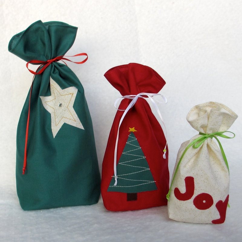 Reusable Gift Bag, Fabric Gift Bag, Christmas
