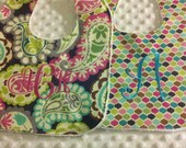 monogrammed girl bib set of 2 personalized paisley