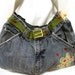 Denim Purse - Olive, Red, and Yellow Flowers - OOAK