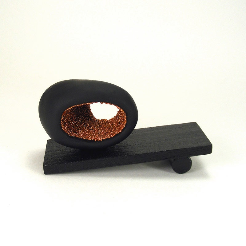 Black and Copper Abstract Oval Art Sculpture - Elliptic /  Minimalism, Home Decor, Desk Decor