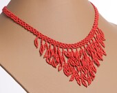 Modern Ukrainian Handmade Jewelry Beads Beaded Necklace Gerdan Leaves Red or Black - koraliky