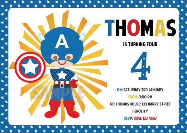 Captain America Printable Birthday Party Invitation DIY