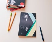 Notebook, A5 sized, geometric shapes and fireworks photo cover, perfect bound