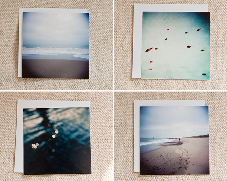 Set of 4 Greetings cards, water themed, 5 x 5 inches pack of 4 blank insides with envelopes