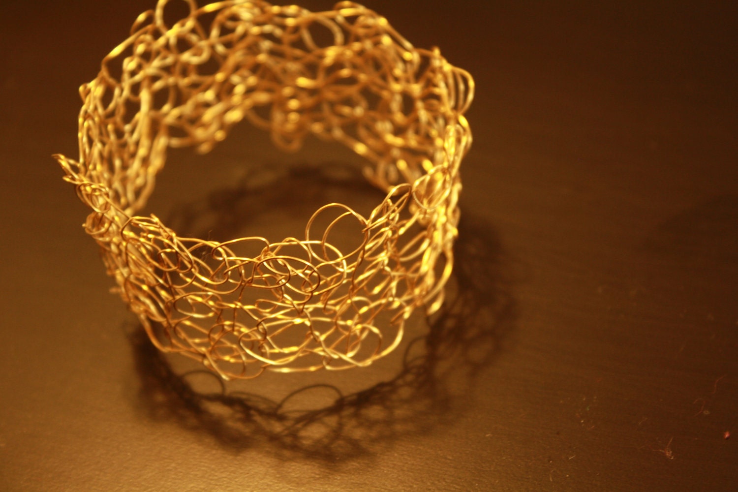 Gold Wire Crocheted Bangle Bracelet