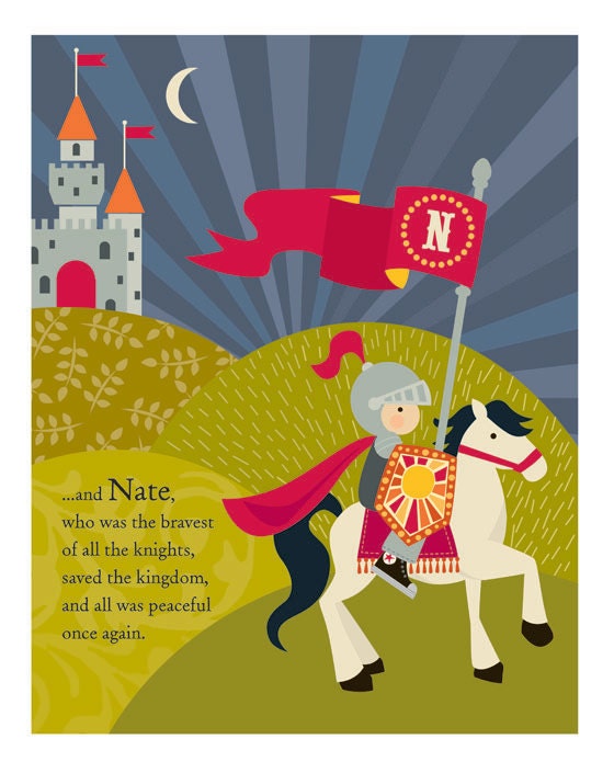 tale of a mighty knight. 11" x 14" personalized wall art for boy