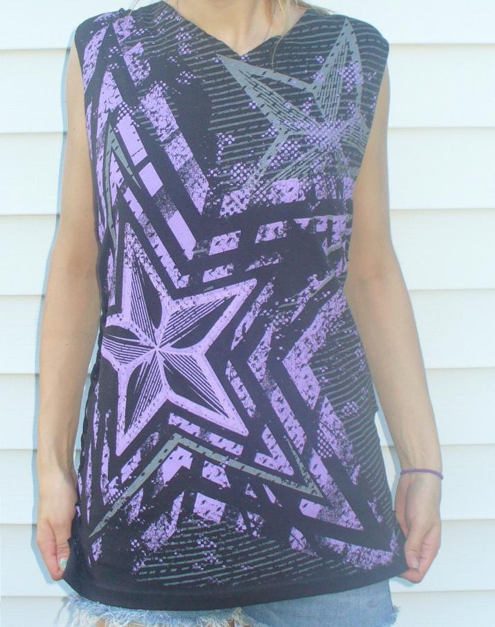 On SALE Purple N Black Stars Hand Sredded One Of A Kind Top Punk Rock Braided
