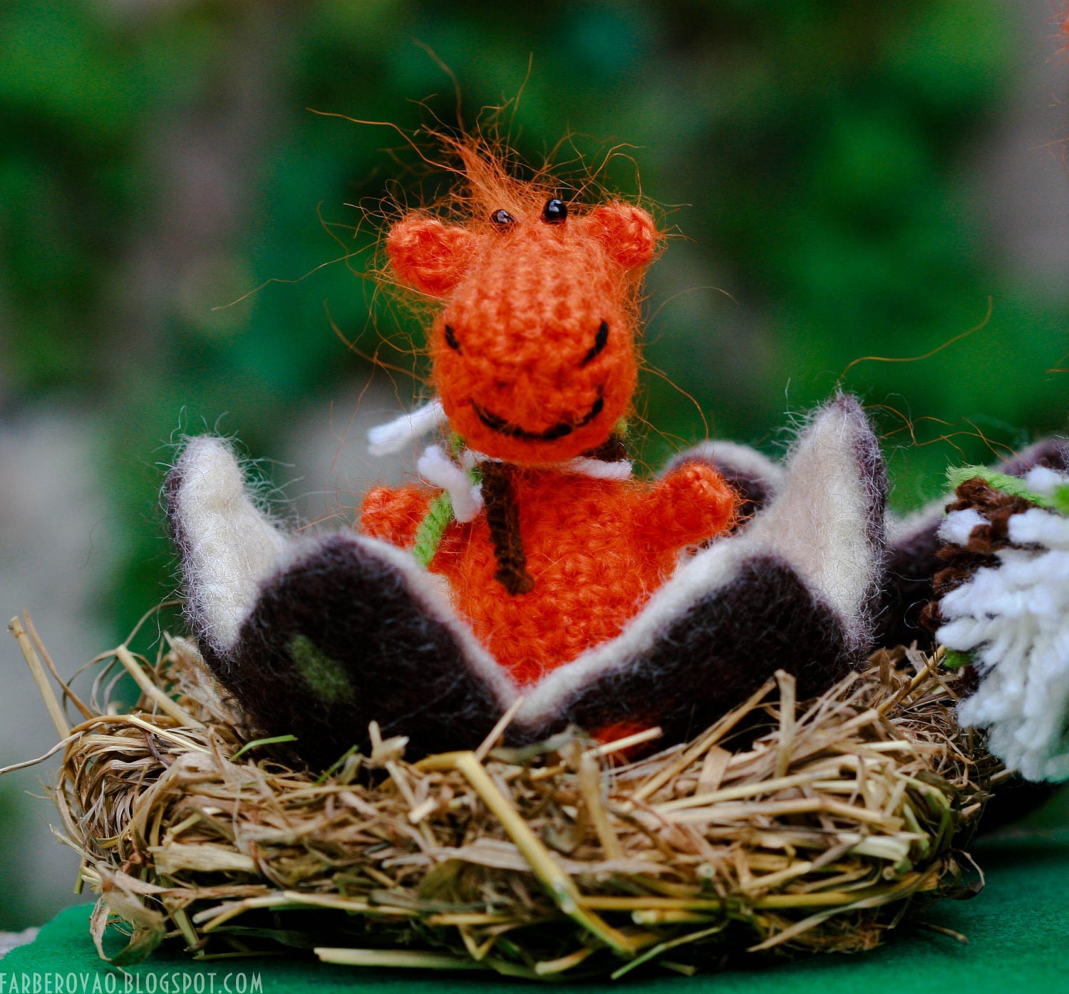 Orange dragon and his baby - crocheted and felted fairy creatures - One of a kind - Made to order