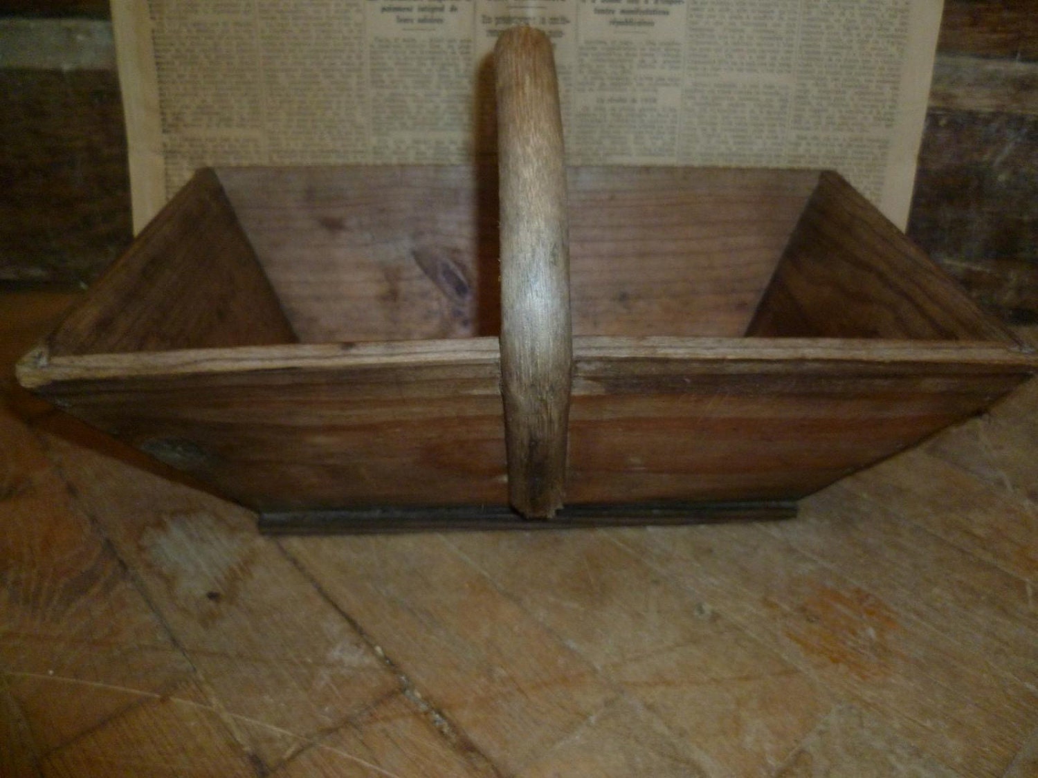 French Vintage Wood Panier Basket Rustic Farmhouse Bentwood Shabby Chic