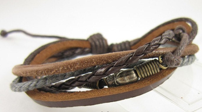 Brown Leather Bracelet Wristband Mens Womens ff35