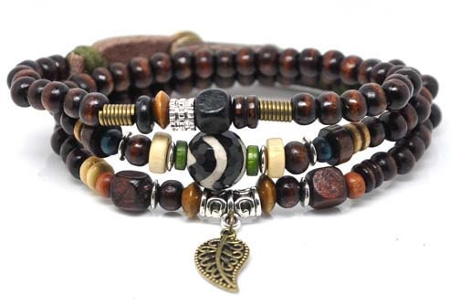 Surfer Hemp Bead and Leather Bracelet Wristband Mens Womens m33