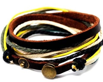 Leather Bracelet Wristband Mens Womens d21
