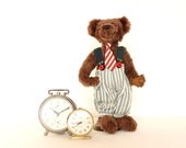 Vintage teddy bear blue and red