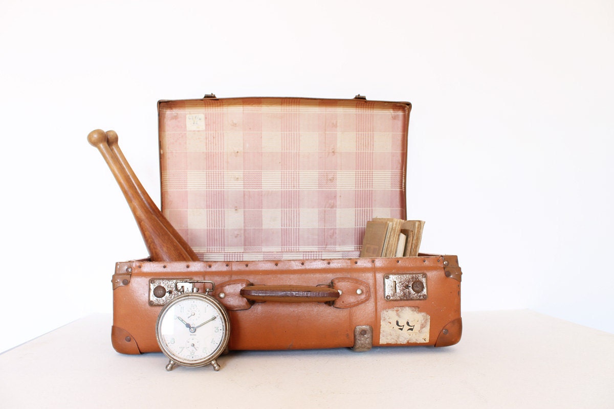 Vintage retro orange large suitcase