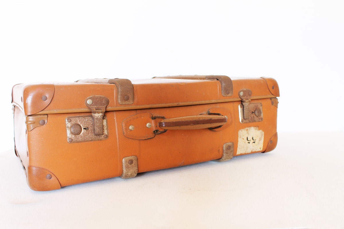 Vintage retro orange large suitcase