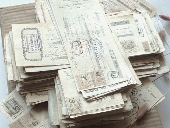 Old Paper. French antique bills .Authentique .Paper ephemera.Wall hanging