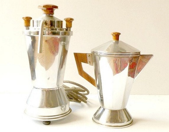 RESERVED FOR MICHEL French Coffee pot and electric percolator. Art Deco 1940s. Mid century .Kitchen decor.Home decor
