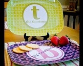 Personalized Melamine Platter, Custom Tray, Blue and Green Damask, Hostess Gift, House Warming Gift