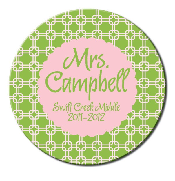 Teacher Gift - Melamine Plate - Personalized - Green and Pink Plate