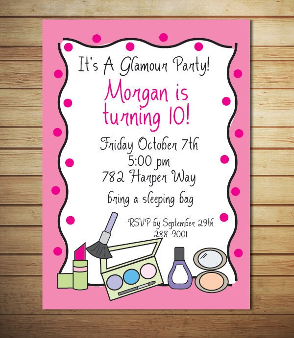 Spa Party Invitation, Glamour Birthday Party, Make-up Party, Printable, Personalized, for girls