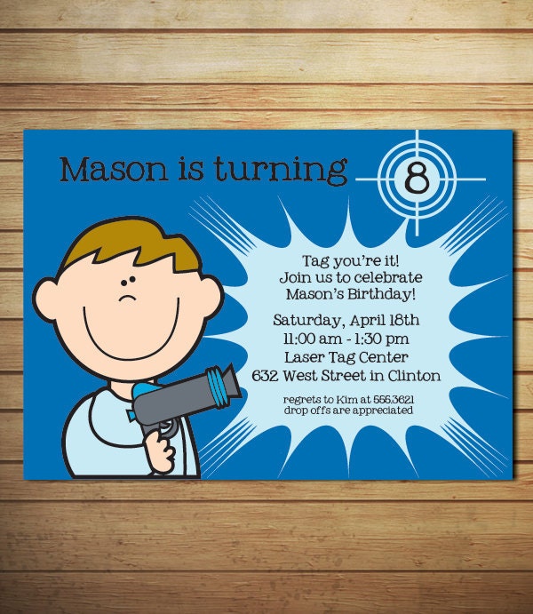 Laser Tag Birthday Party Invitations - Paint Ball - For Boys - Printable