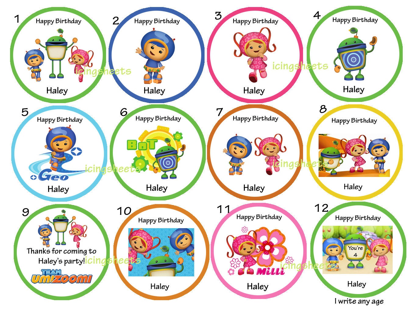 Team Umizoomi Edible edible cookie cupcake tops birthday party decoration favors