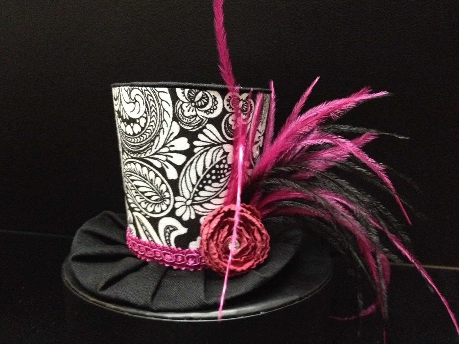 Chic Black, White and Pink Mini Top Hat. Great for Birthday Parties, Tea Parties, Photo Prop, Girls Night Out and Much More...