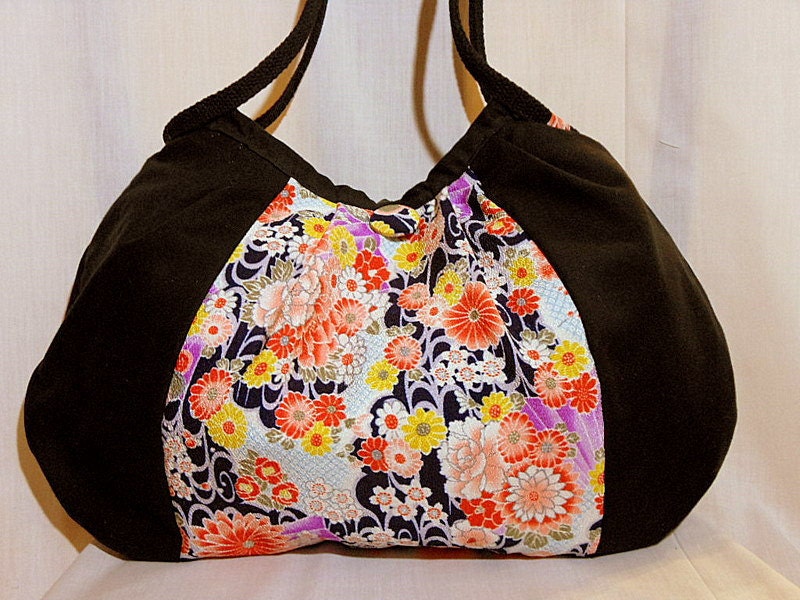Japanese Fabric Purse Kimono Bag Handbag Hobo Bag by KaeArtworks