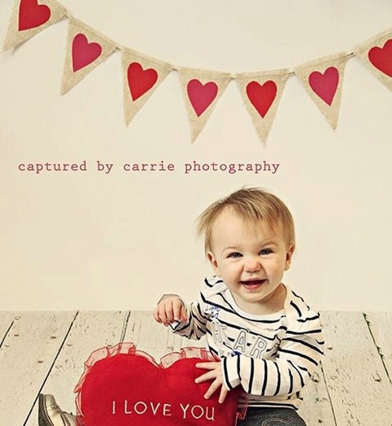 Valentine's Day Photography Prop Burlap Banner with Hearts