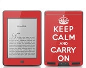 Amazon Kindle Touch Skin Cover  - Keep Calm & Carry On GLOSSY MATTE LEATHER option