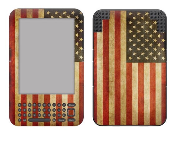 Amazon Kindle 3 / Keyboard Skin Cover - Old American Flag GLOSSY MATTE LEATHER option