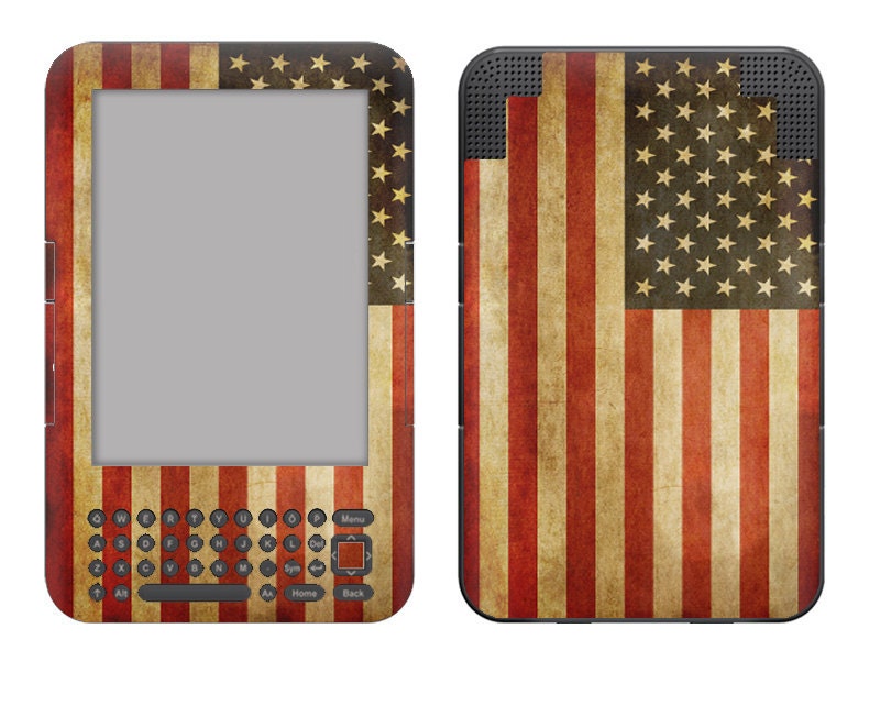 Amazon Kindle 3 / Keyboard Skin Cover - Old American Flag GLOSSY MATTE LEATHER option