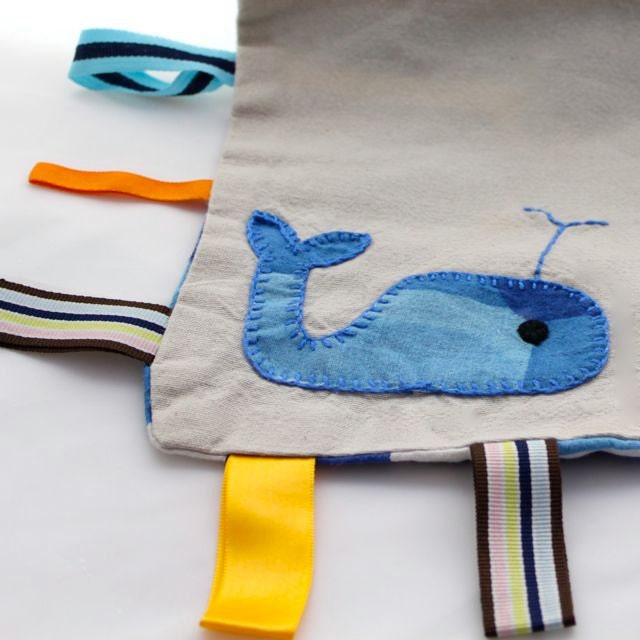 Sensory Tag Blanket: Appliqued Blue Whale