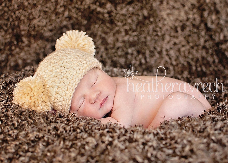 Baby Bear Pom Pom Beanie, SIZE 0 to 3 months , or you choose size and color