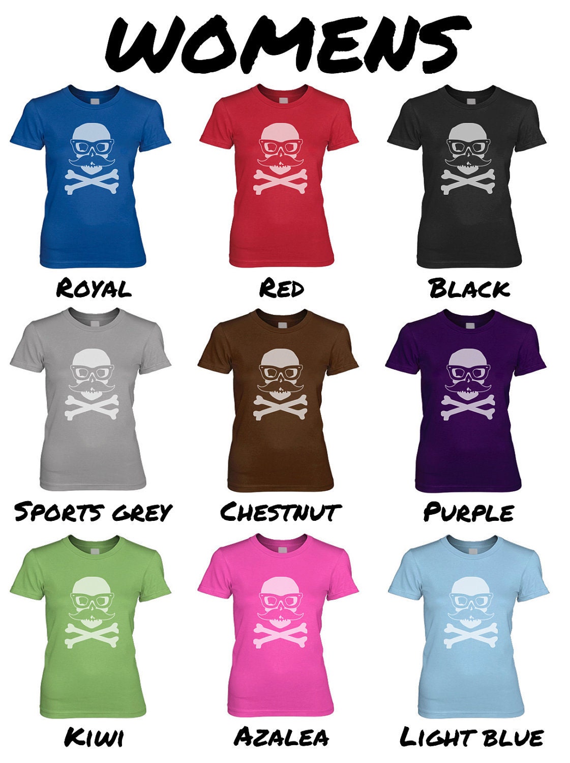 Skull tshirt women's "Incognito" skull with false moustache and glasses