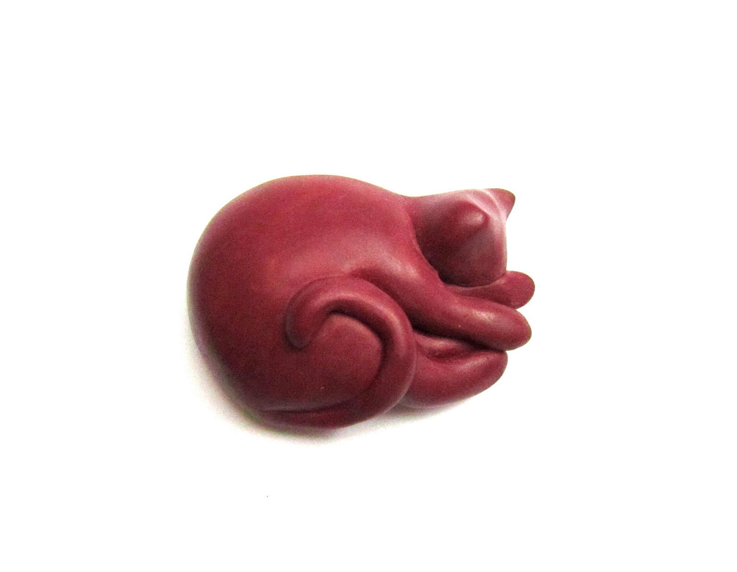 Little burgundy sleeping cat sculpture decoration hand made OOAK