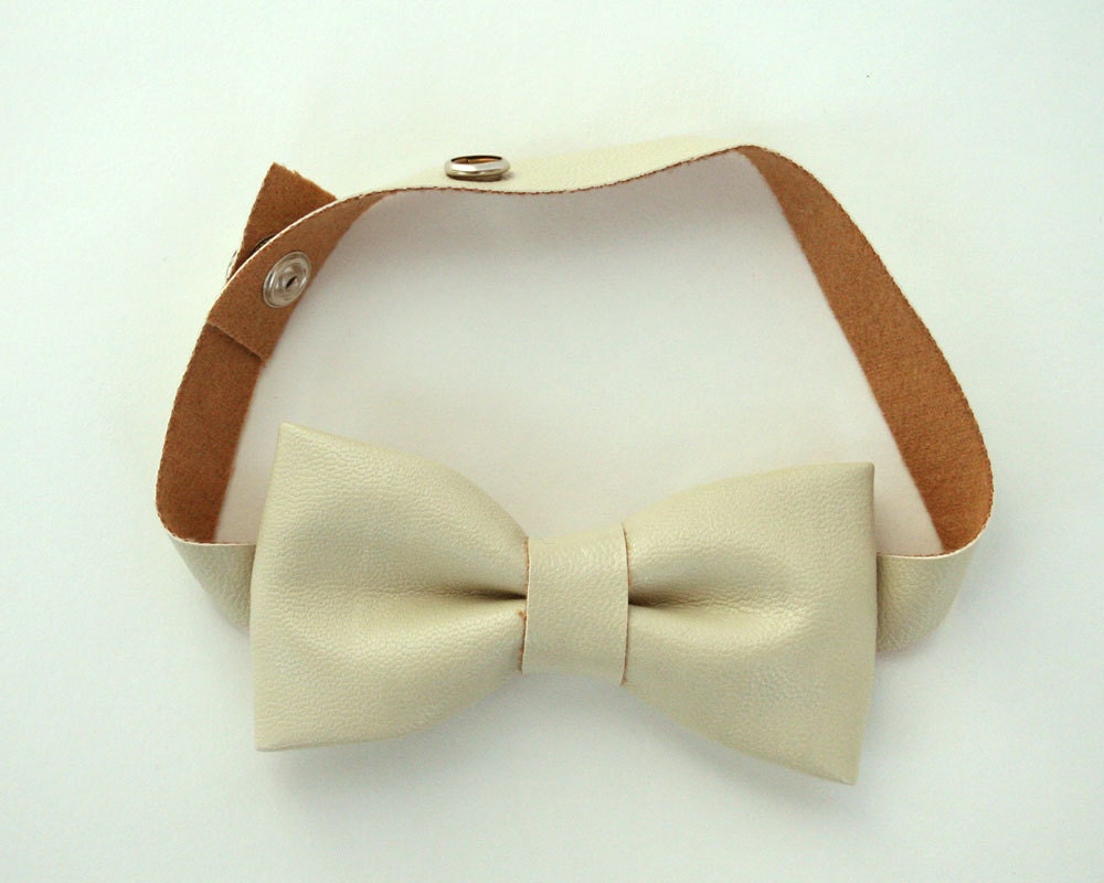 Ivory Bow Tie with Vintage Washing Faux Leather for Toddlers and Boys