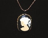 Hand-Painted Lady's Profile Necklace Looks Like Barbie or Marie Antoinette